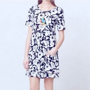 Maeve Black White Floral Smock Dress Sz 12 Anthropologie
